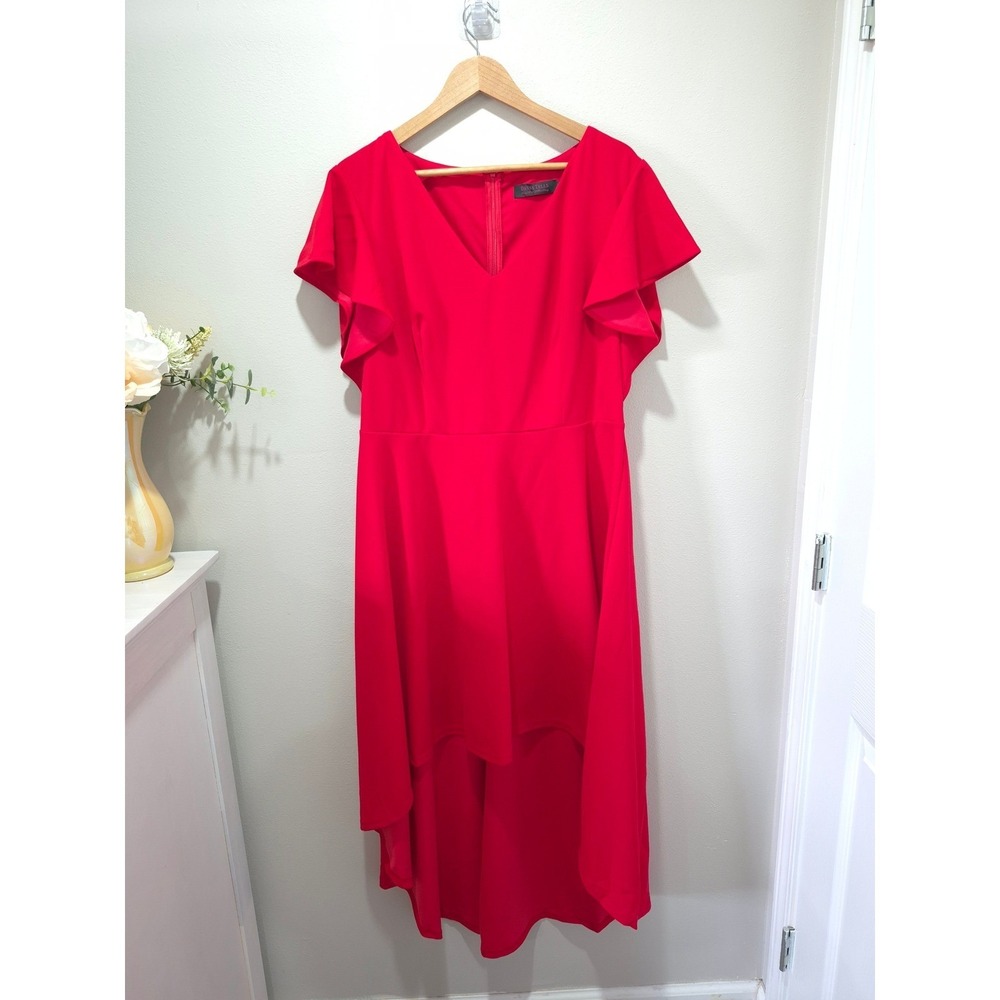 Dress‎ Tells Red V-Neck Flutter Sleeve High-Low Hem Maxi Dress 3XL